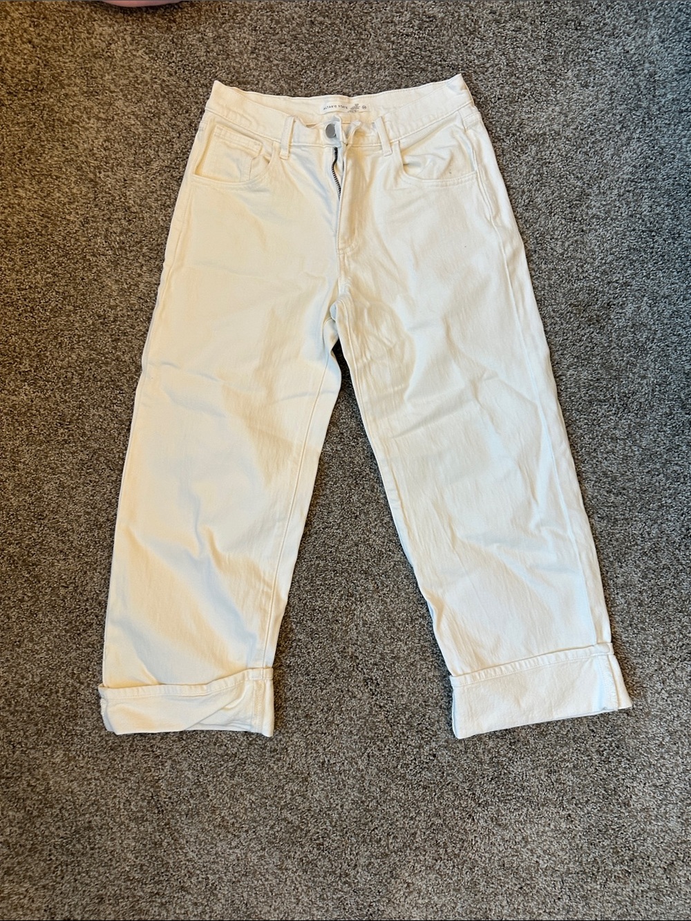 Altar'd State Cream High-Rise Cropped Jeans